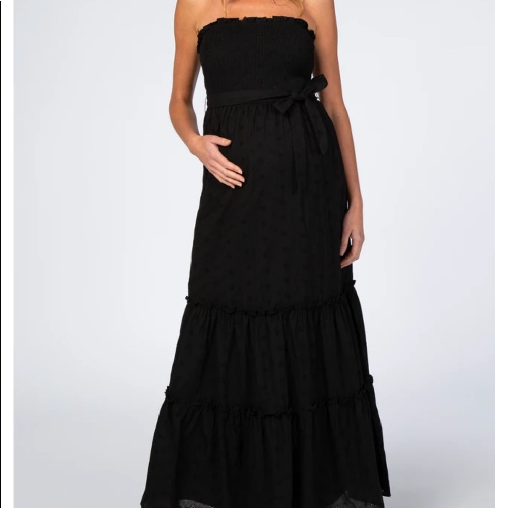 Black Strapless Eyelet Maternity Maxi Dress